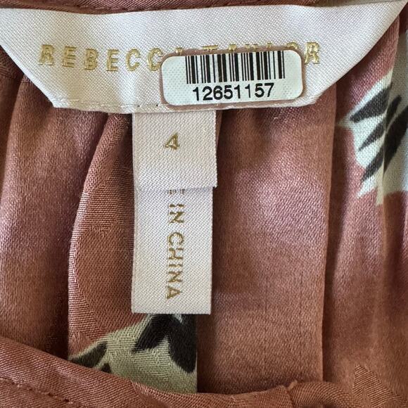 REBECCA TAYLOR Silk Long Sleeve Paintbrush Top Blouse Tied cuffs V-neck Sz 4 - Picture 6 of 11